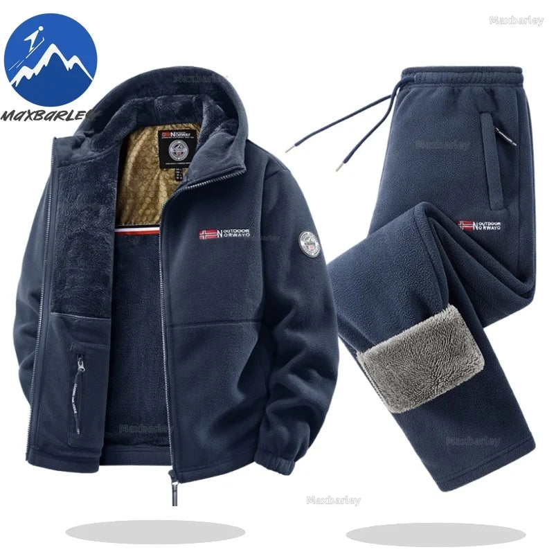 Maxbarley Winter Sportswear Set Mens Retro Training Thick Fleece Jacket + Pants Two Piece Set Casual Ski Running Tracksuit Suit ZITA LA BELLE ÉLITE