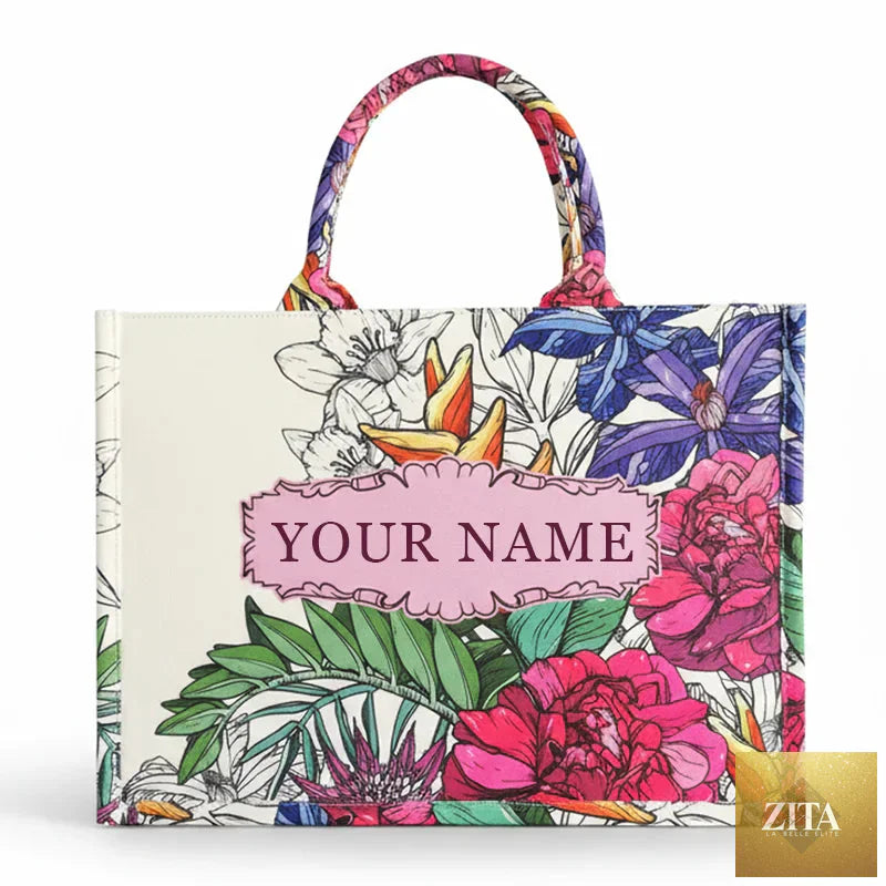 Personalized custom women's canvas tote bag with large capacity, printed handbag suitable for beach or everyday use.