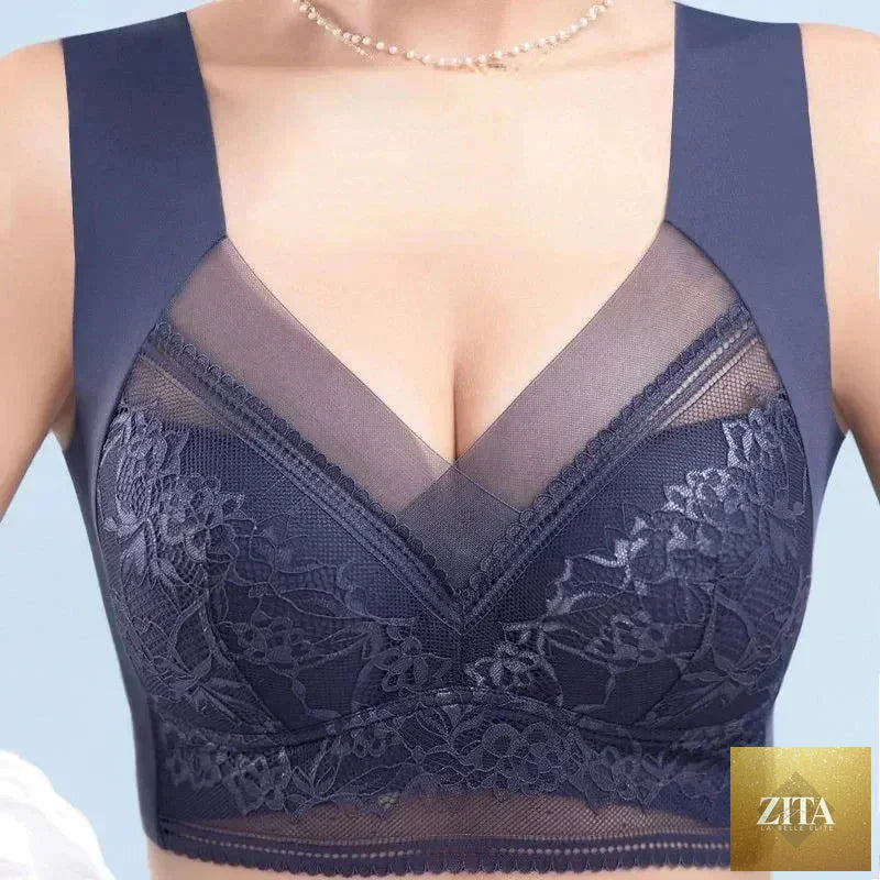 Femstylo women's large ice silk wireless push-up bra with lace, seamless design, plus size summer lingerie top, soft and comfortable.