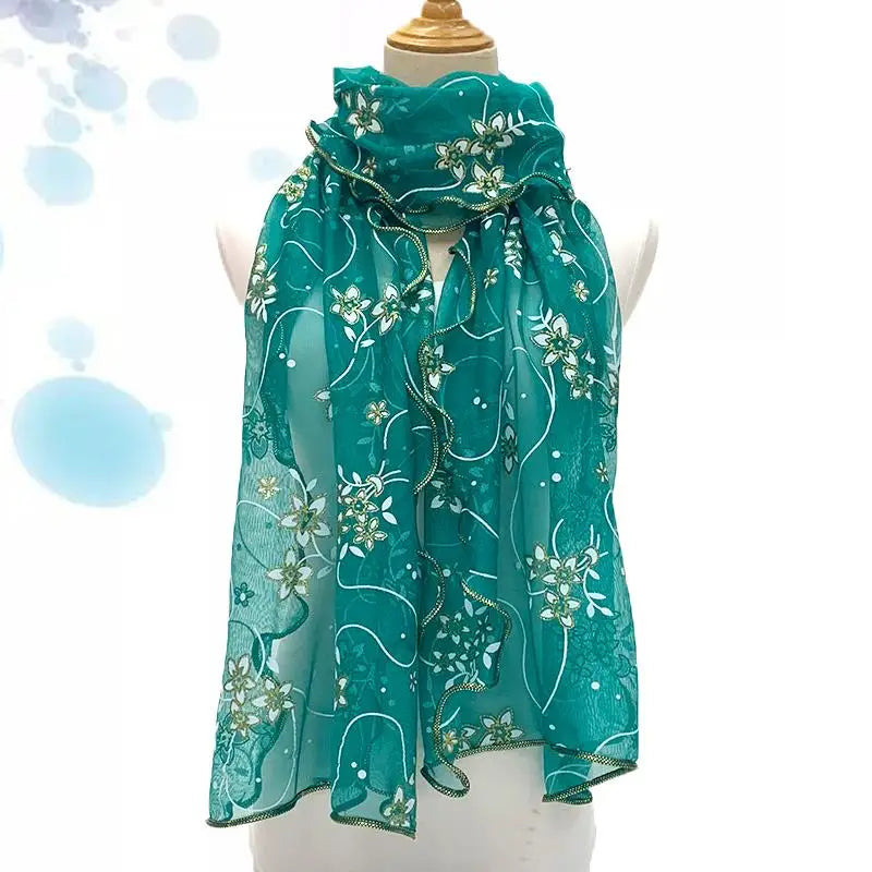 Lace Scarf Lightweight Elegant Print Silk Neckerchief Shawl Wraps