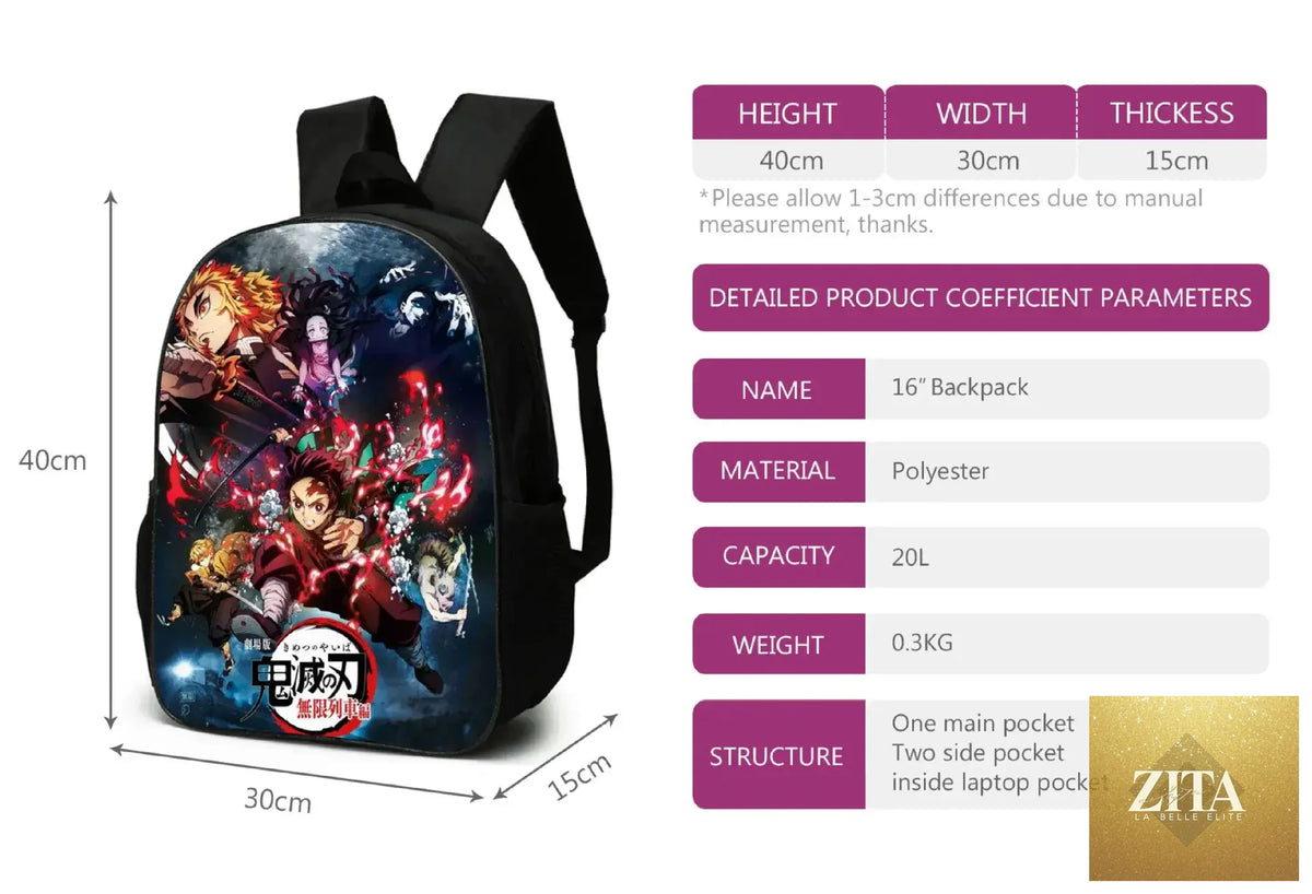 Nezuko Demon Slayer backpack from Infinite Visibility with matching schoolbag set featuring detailed character design.