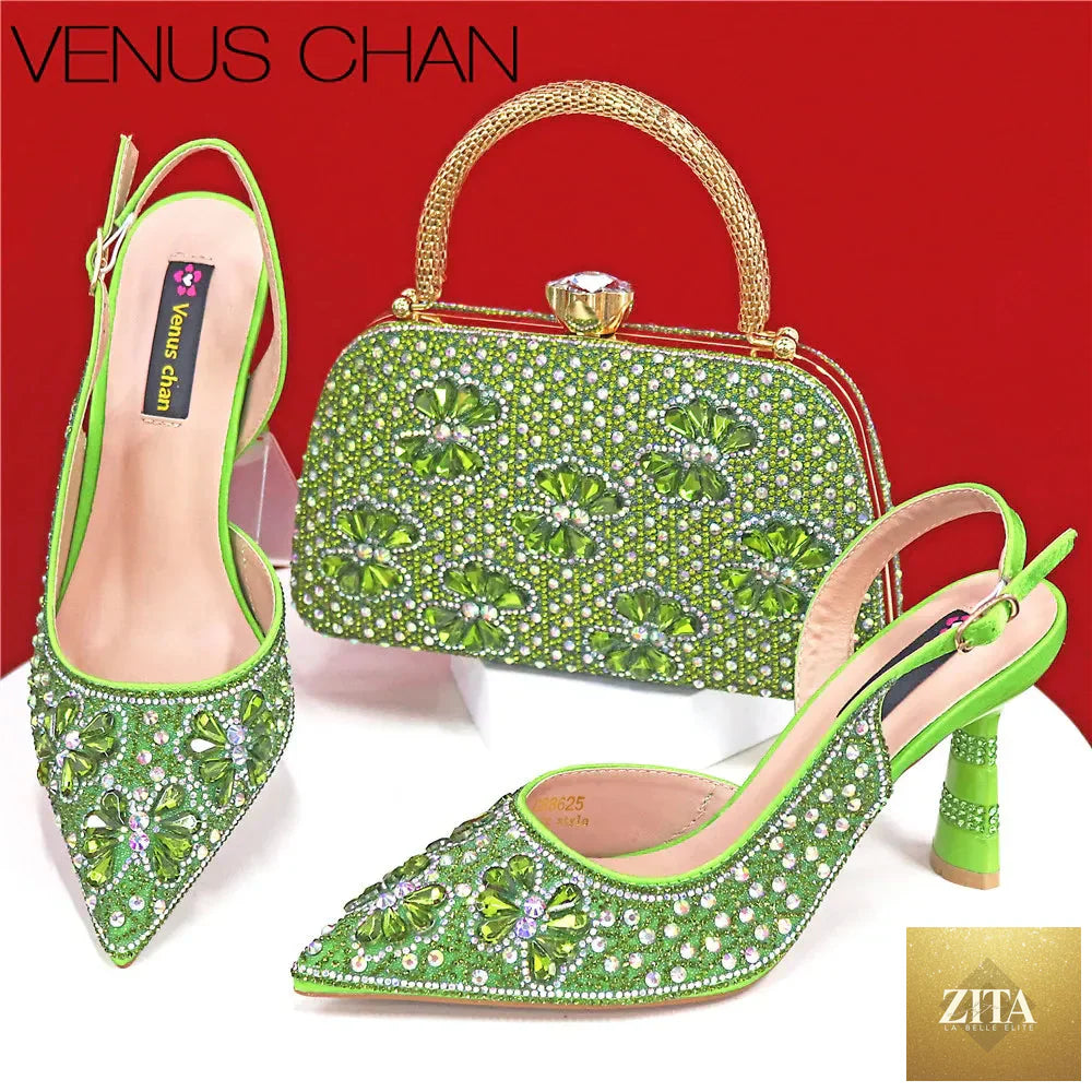 Elegant handmade women's shoes and clutch bag set by EdleessFashion, featuring luxurious design and high-quality craftsmanship.