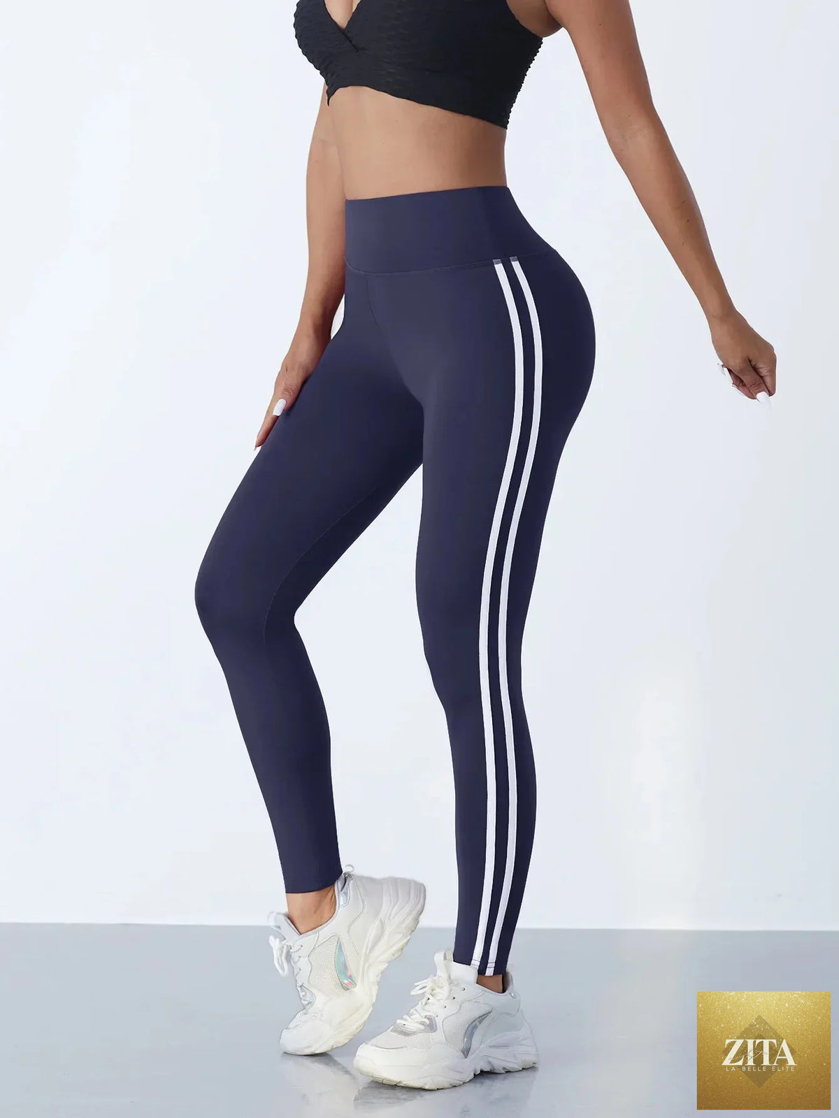 Striped women's yoga leggings from 24 Hour Sport featuring a comfortable fit and stylish design.