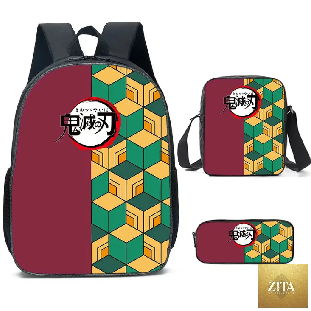 Demon Slayer Nezuko backpack from Infinite Visibility, featuring a colorful schoolbag set with Nezuko design and adjustable straps.