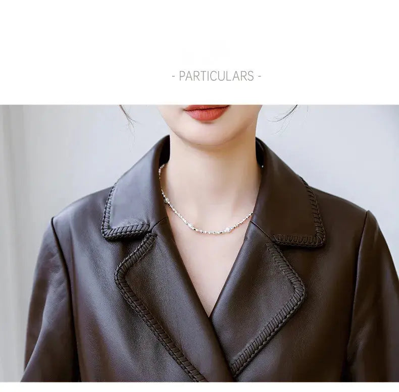 Women's Genuine Leather Trench Coat Lace-Up Long Slim Fit Spring Autumn Sheepskin Top ZITA LA BELLE ÉLITE