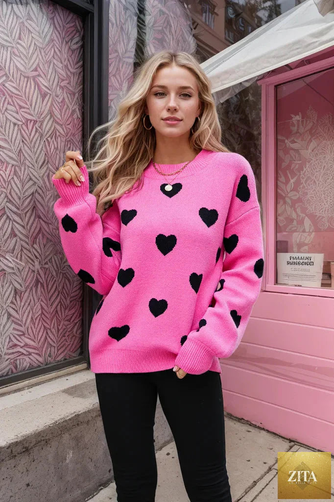 Women’s Endless Love With Hearts sweater in soft knit, featuring a romantic heart pattern and comfortable fit from Trendy Attic Store01.
