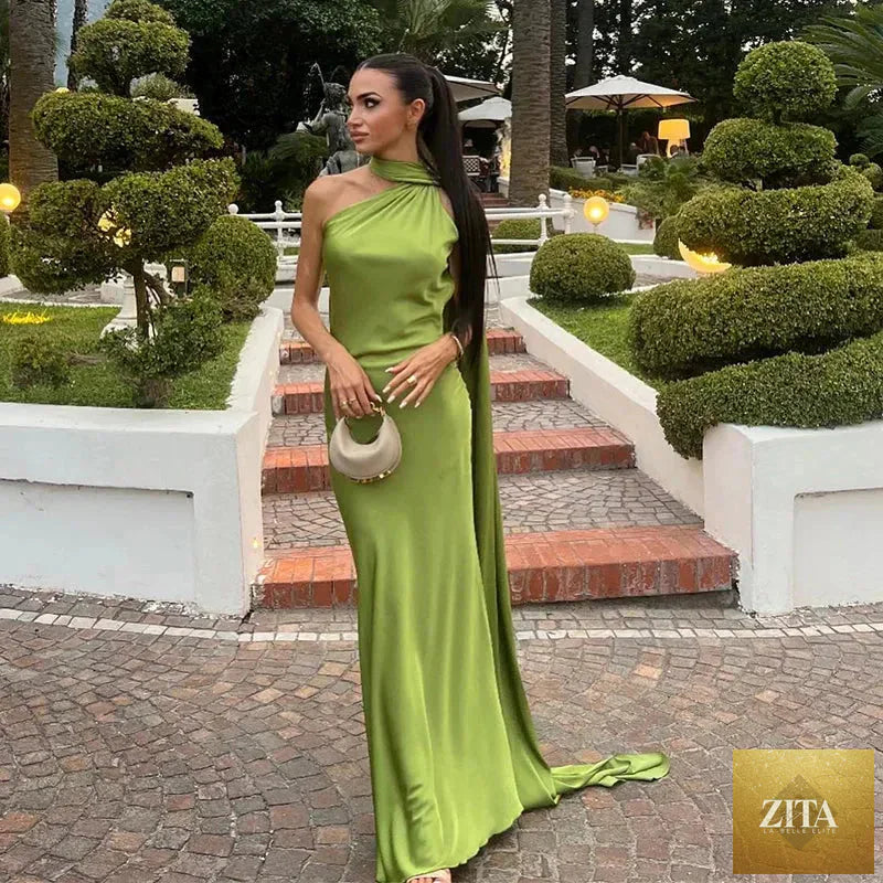 Backless lace-up maxi dress by Femstylo, sleeveless party gown with ribbon details, elegant evening dress for formal occasions.