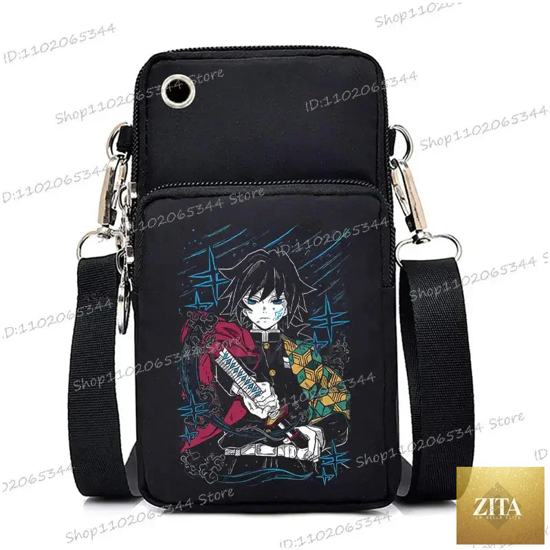 Zita La Belle Elite Demon Slayer Nezuko and Mitsuri crossbody purse styled as a backpack with vibrant character artwork.