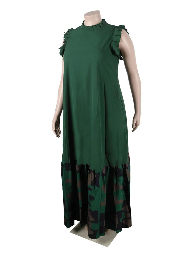 Wm star Plus Size Patchwork Elegant Full Length Maxi Dress