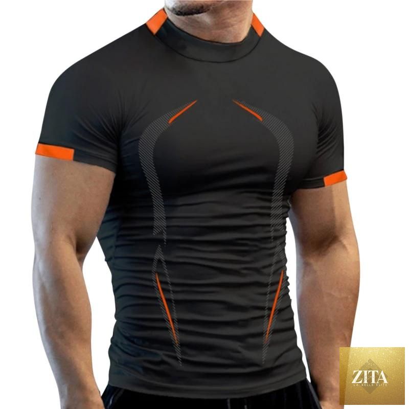 Men's breathable summer gym T-shirt by MANDOTOS, quick-drying jogging and fitness tee for running and training.