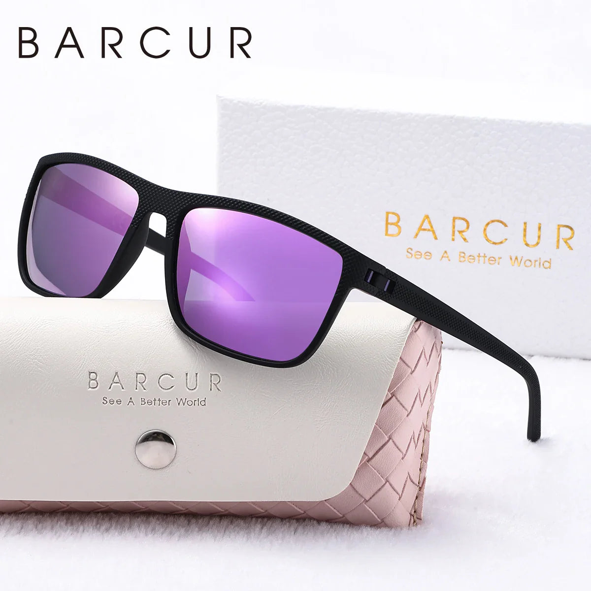 Stevvex BARCUR trendy white and pink polarized sunglasses for women, lightweight square PC eyewear with UVA and UVB protection.