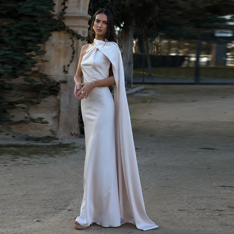 Femstylo backless lace-up maxi dress, sleeveless ribbon evening gown with elegant design, perfect for formal parties and events.