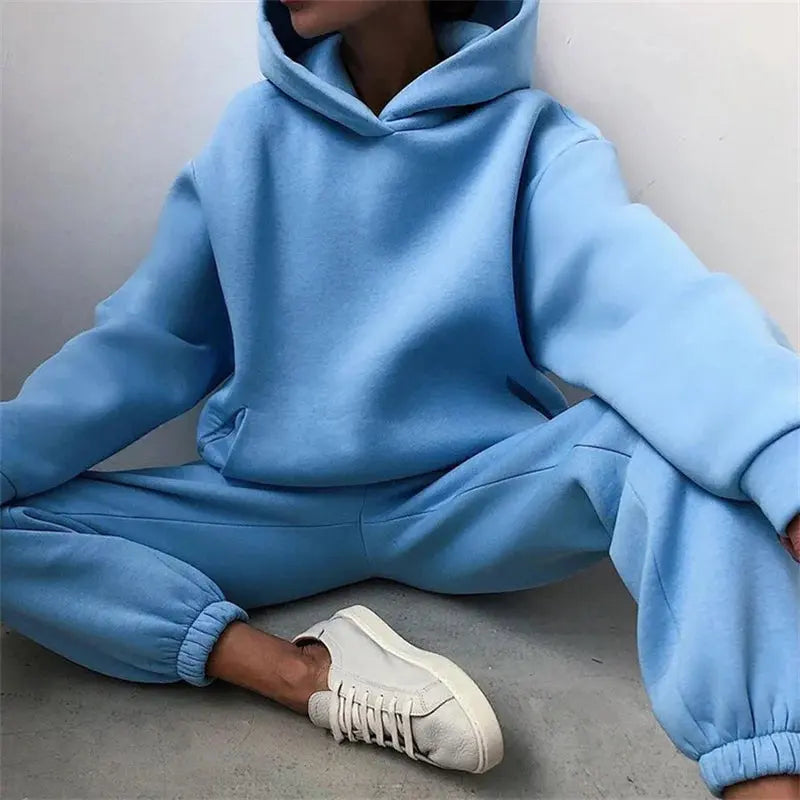 Women's Tracksuit Suit Autumn Fashion Warm Hoodie Sweatshirts Two Pieces Oversized Solid Casual Hoody Pullovers Long Pant Sets ZITA LA BELLE ÉLITE