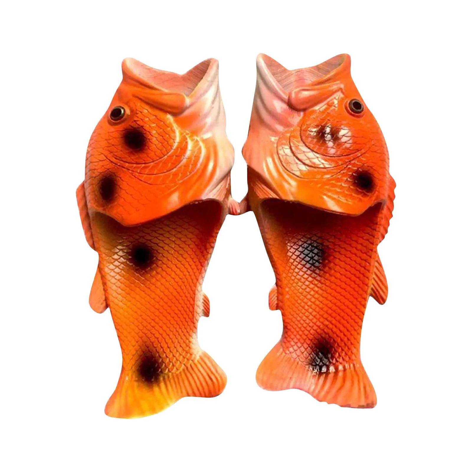 Pair of LadyShow.Store 2025 funny fish slippers for women and family, large sizes 32-46, summer beach shoes, colorful cartoon design.