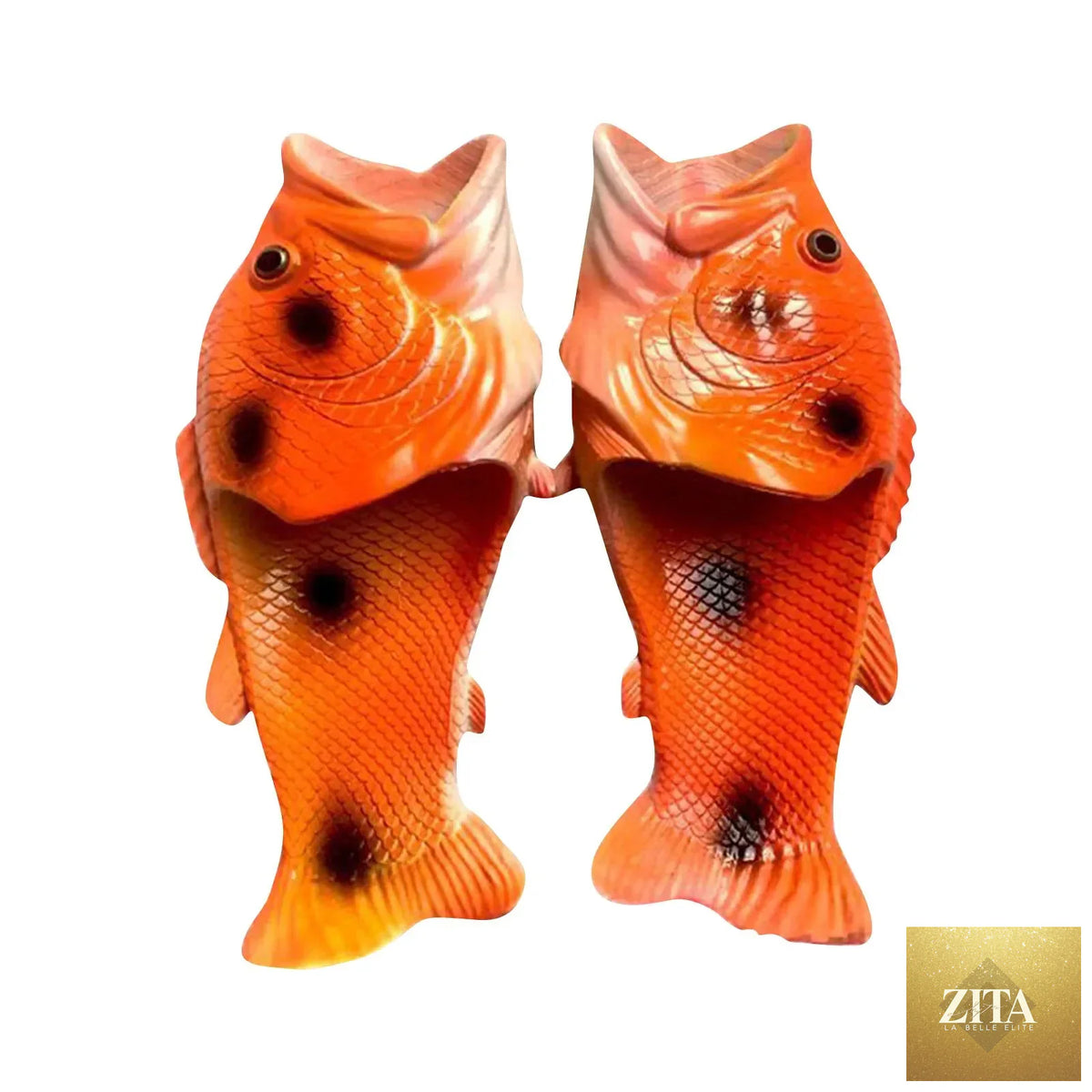 Pair of LadyShow.Store funny slippers for women, featuring colorful fish design, perfect for summer beach wear and family matching shoes.