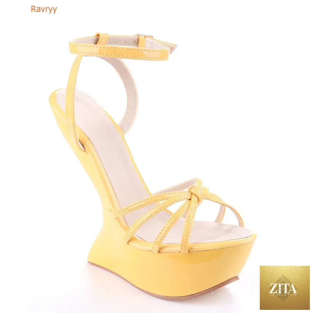Zita La Belle Elite metallic leather high heels with slingback T-strap, colorful summer sandals, stylish women's novelty shoes
