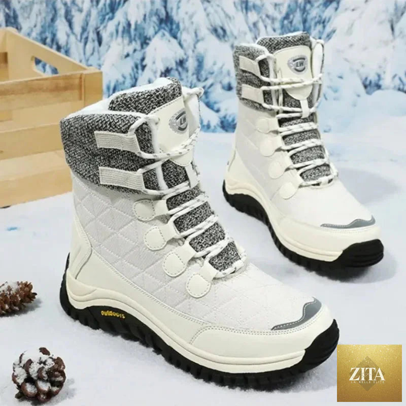 Women's fur-lined ankle snow boots for hiking by SHOMICOBOUTIQUE, featuring warm insulation and rugged sole for outdoor winter activities.