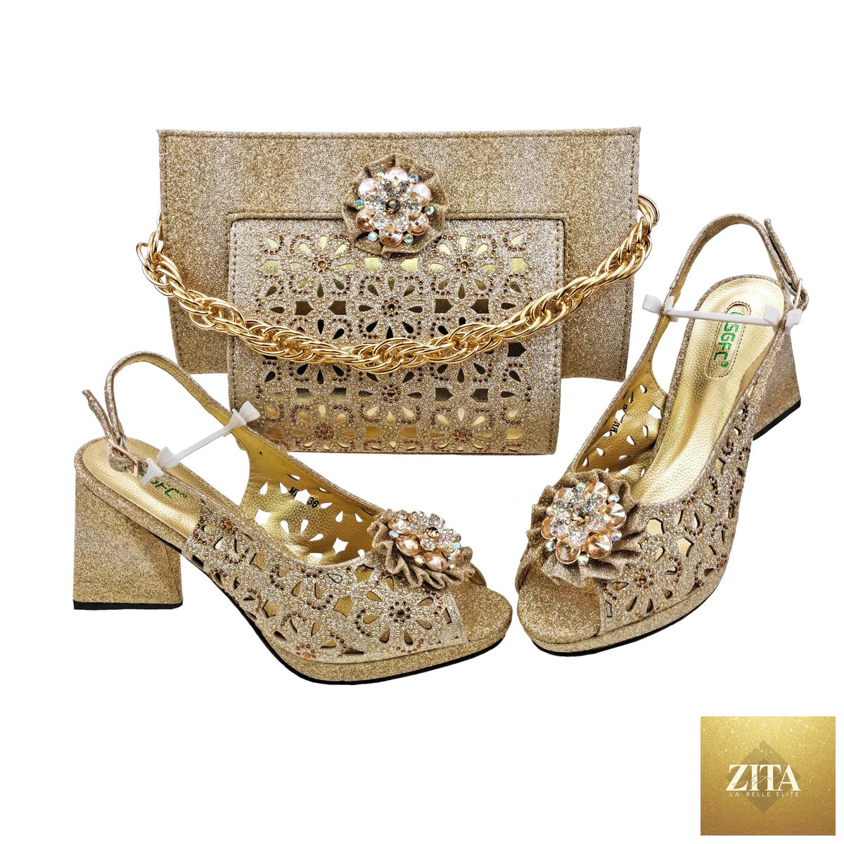 Luxurious EdleessFashion Italian shoes and bag set for evening parties, featuring elegant design and high-quality materials.