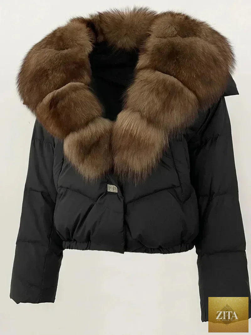 Down Jacket Women Short Puffer Jacket Thick New Big Natural Real Fox Fur Coat Autumn Winter Female White Duck Down Coat Feather