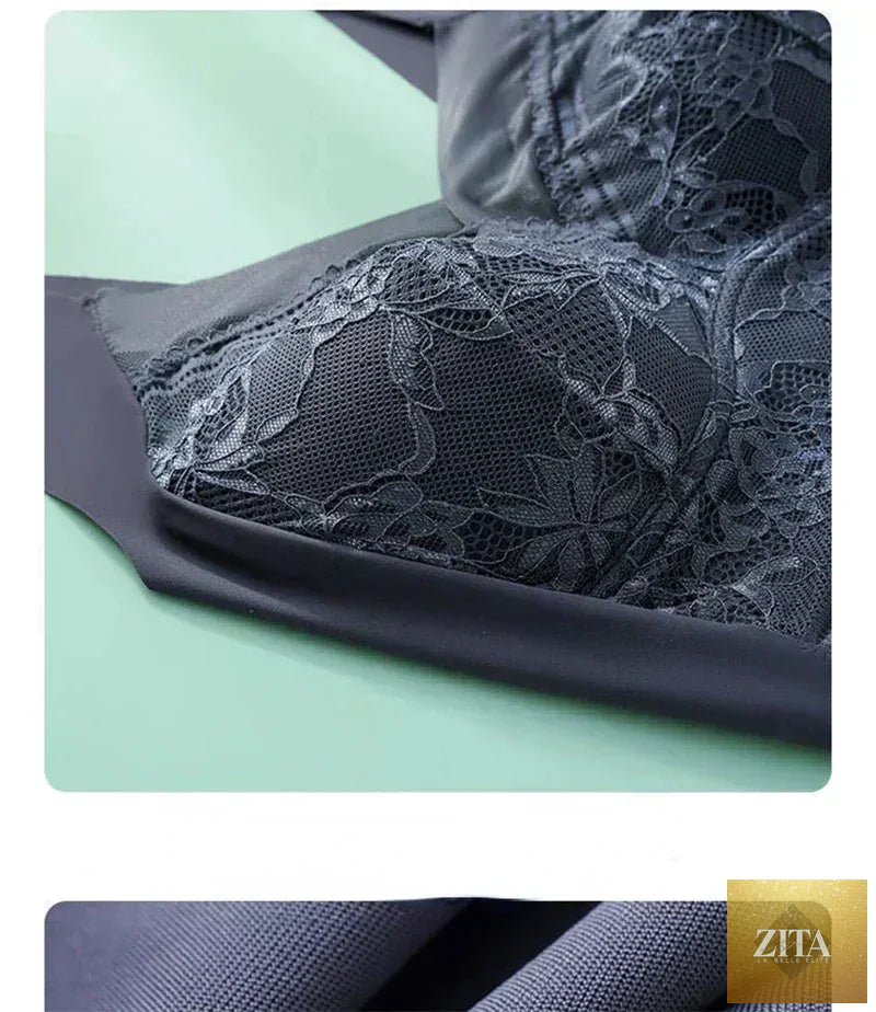 Femstylo women's large lace wireless push-up bra in ice silk, seamless, plus size summer lingerie top with lace details.