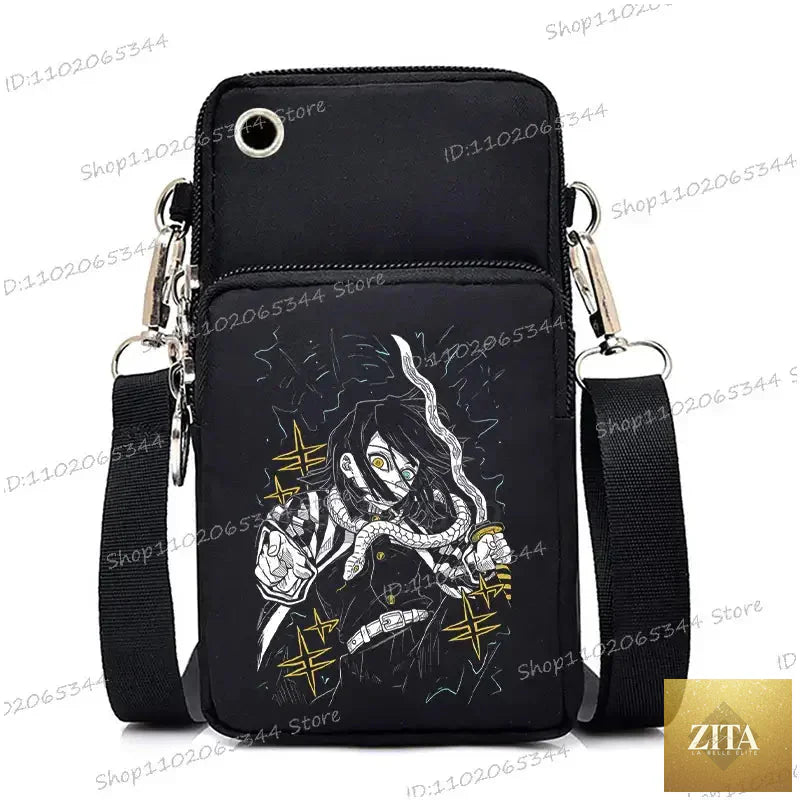 Zita La Belle Elite Demon Slayer phone bag featuring Nezuko and Mitsuri characters on a crossbody purse with adjustable strap.