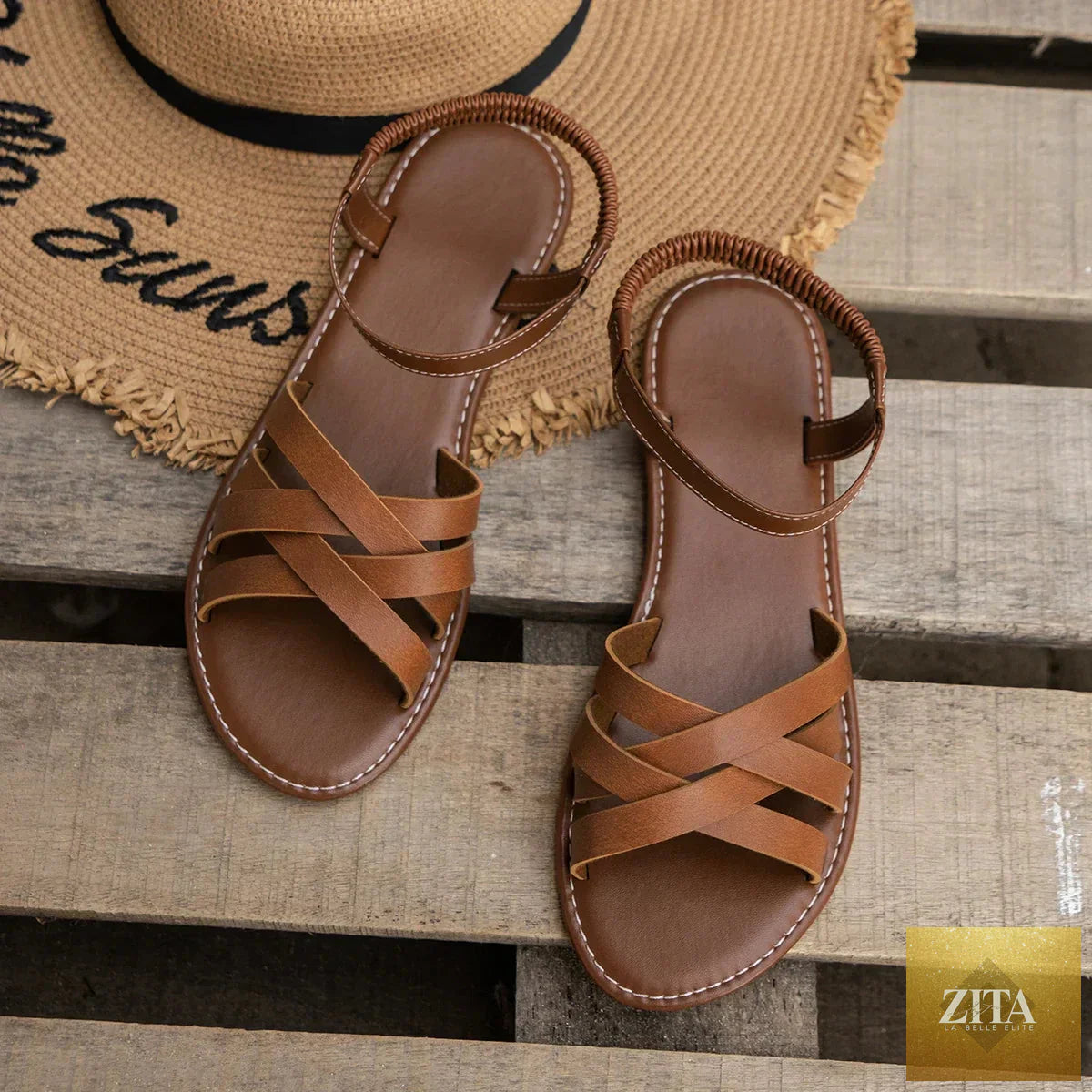 LadyShow.Store women's flat summer sandals with Roman straps, non-slip rubber soles, perfect for daily wear.
