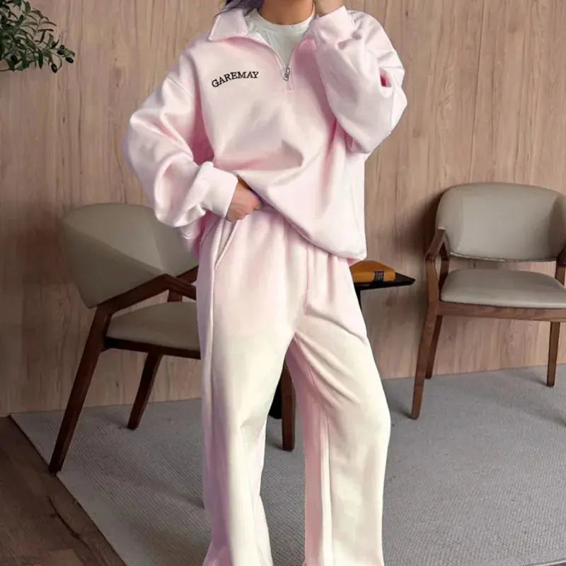 Letter Embroidered Casual Pant Sets Zipper Stand Collar Long Sleeve Hoodie Sporty Jogger Pant Fashion Tracksuit Women Outfits ZITA LA BELLE ÉLITE