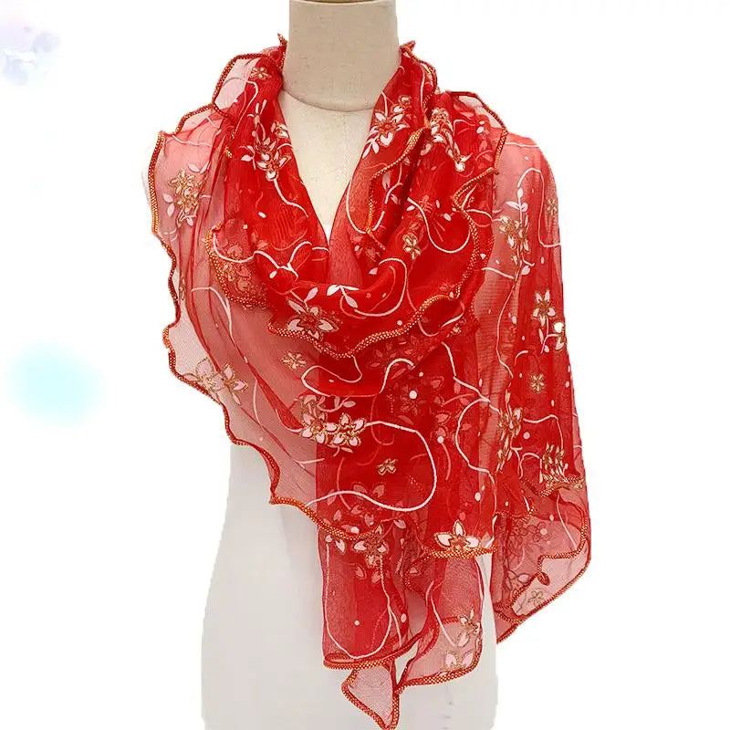 Lace Scarf Lightweight Elegant Print Silk Neckerchief Shawl Wraps