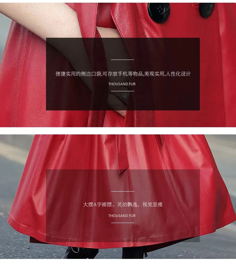Mauroicardi Spring Autumn Extra Long Soft Pu Leather Trench Coat for Women Sashes Double Breasted Elegant Luxury Chic Overcoat ZITA LA BELLE ÉLITE