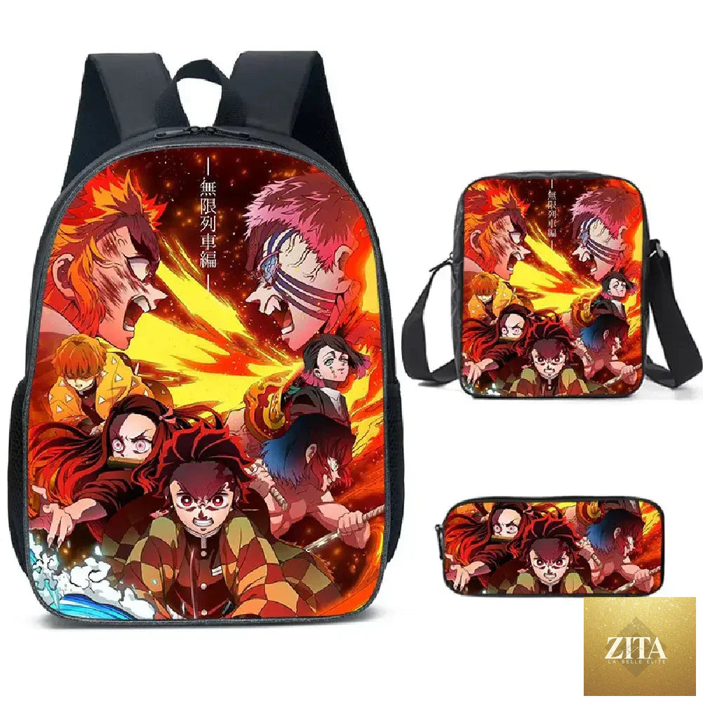 Demon Slayer Nezuko backpack from Infinite Visibility, featuring a colorful schoolbag set with Nezuko character design.