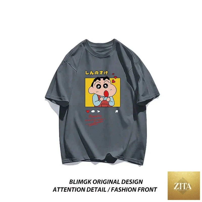 Zita La Belle Elite Crayon Shin-chan "Beloved Woman" cotton T-shirt featuring playful anime streetwear design with Shin-chan graphic.