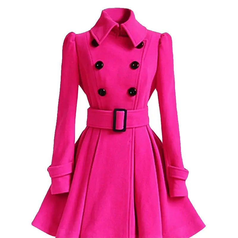 Women Vintage Double Breasted Coats Classic Long Trench With Belt Office Lady Female Autumn Winter Woolen Tops Slim Overcoat ZITA LA BELLE ÉLITE