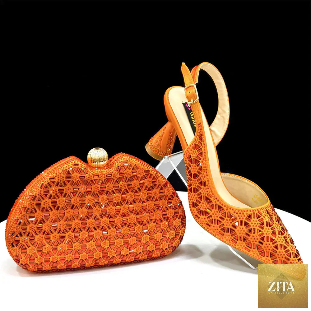 Elegant Italian design women's shoes and bag set by EdleessFashion, featuring luxurious leather footwear and matching purse.