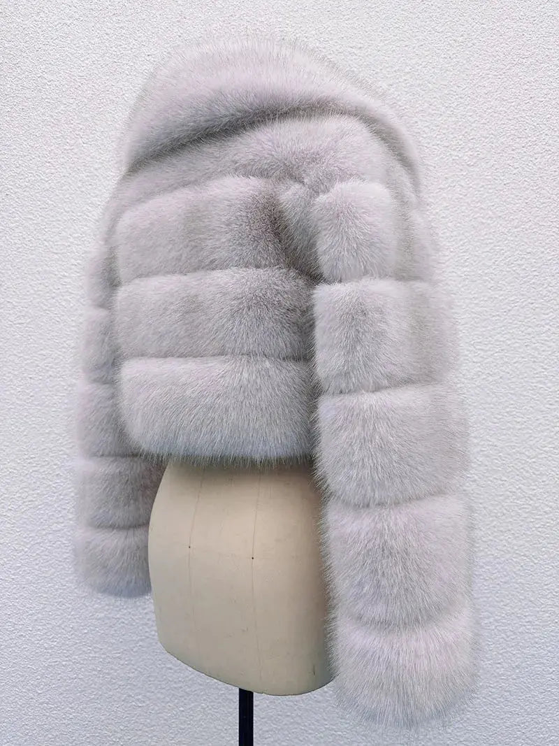 ZADORIN Luxury Big Collar Spliced Cropped Faux Fur Coat Woman Clothing Thicken Furry Faux Fur Jacket Winter Fur Coats Top Mujer ZITA LA BELLE ÉLITE