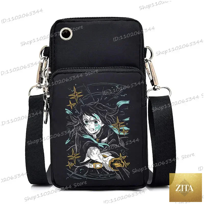 Zita La Belle Elite Demon Slayer phone bag featuring Nezuko and Mitsuri character designs as a stylish crossbody backpack.