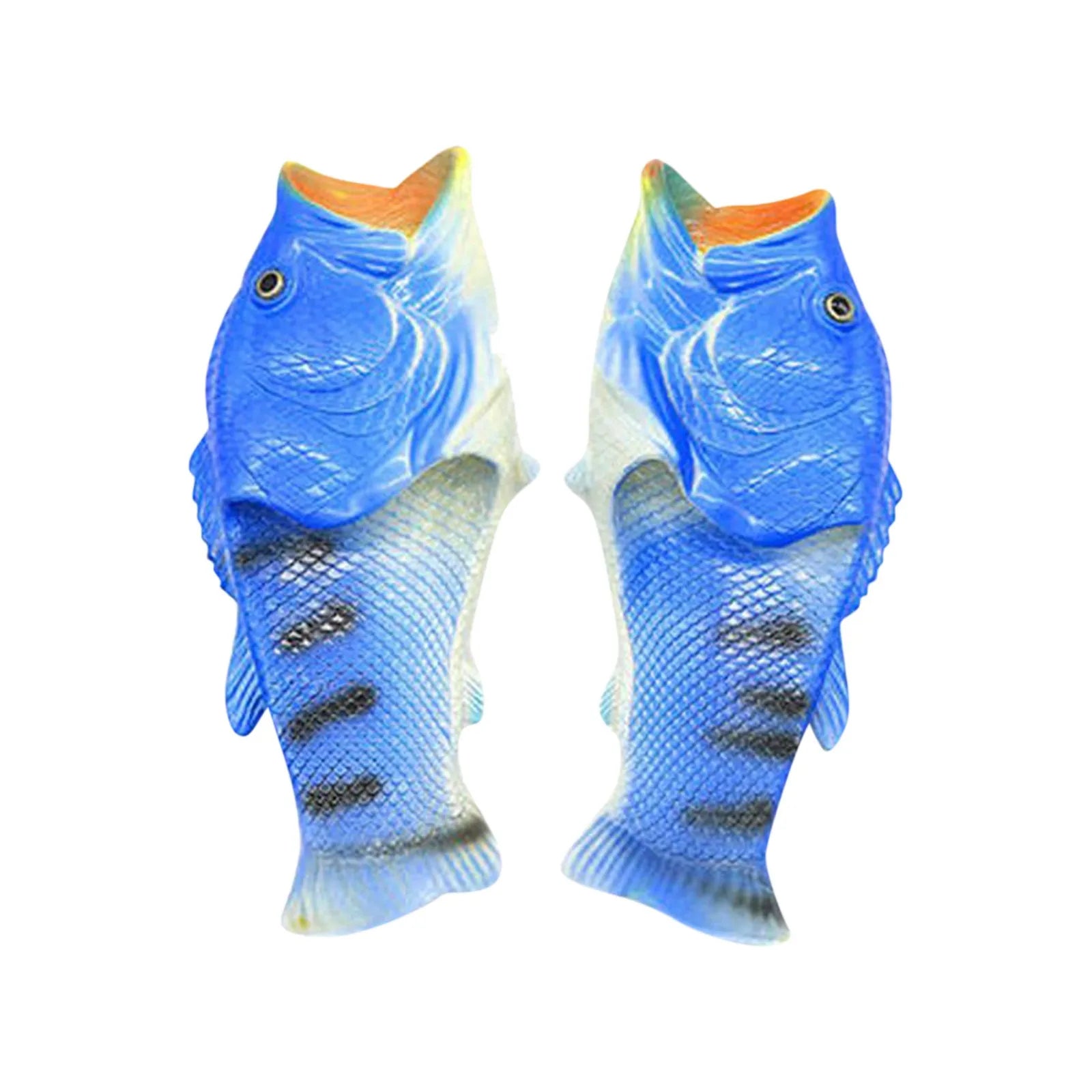 Pair of LadyShow.Store 2025 funny fish slippers for women and family, large size beach sandals, summer couple and parent-child shoes