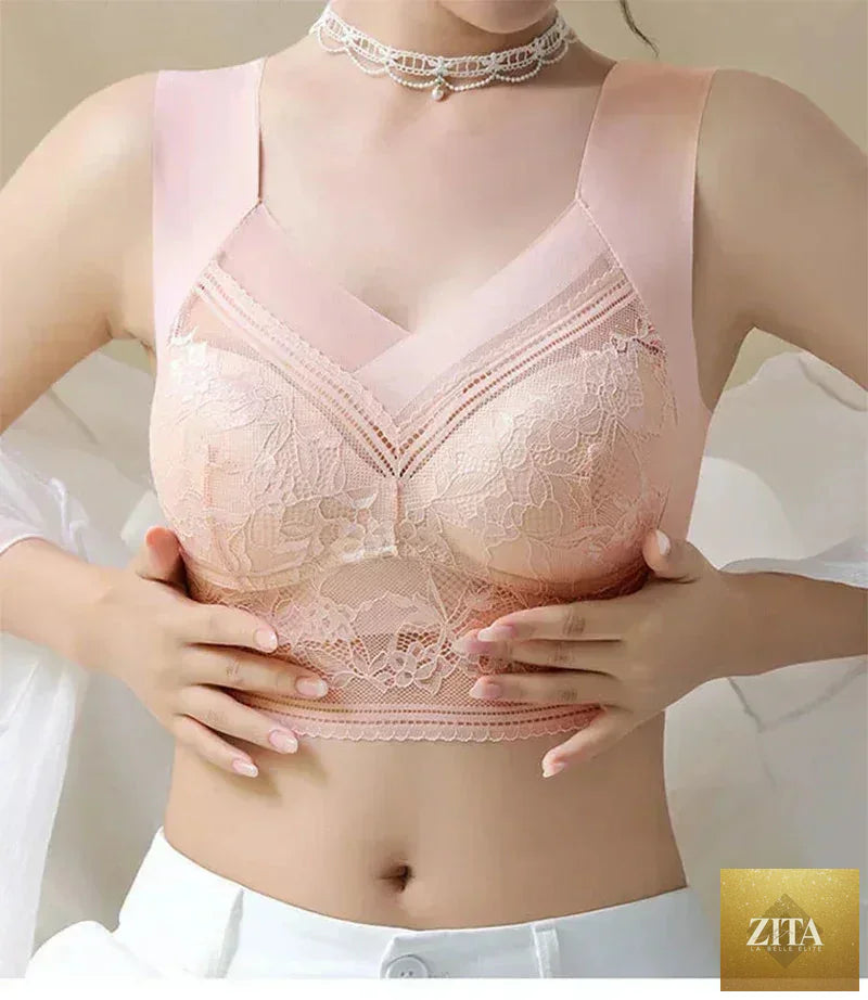 Femstylo women's large L-6L push-up ice silk wireless bralette with lace, seamless plus size summer lingerie top.