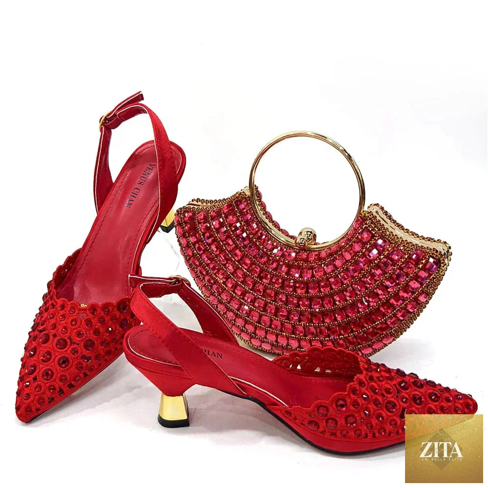 Elegant luxury ladies shoes and matching bag set by EdleessFashion featuring stylish patterns and sophisticated design.
