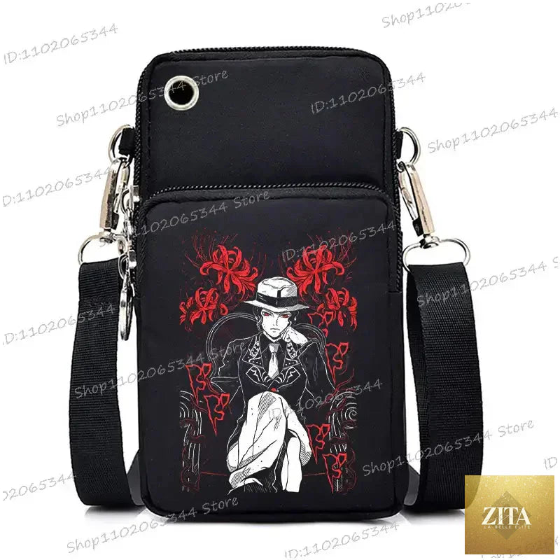 Demon Slayer Nezuko and Mitsuri themed crossbody purse backpack by Zita La Belle Elite, featuring anime character artwork and adjustable straps.