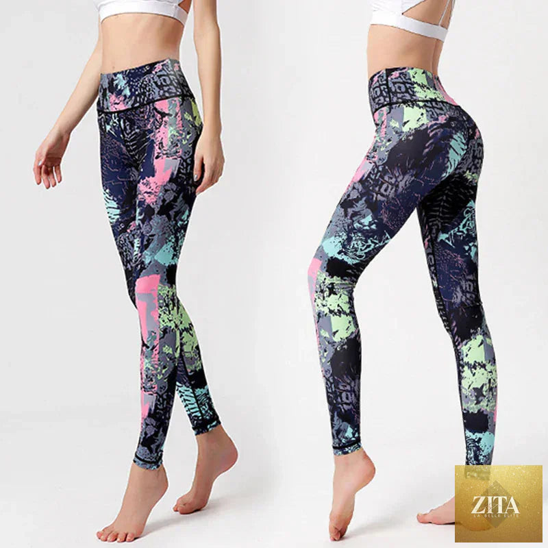 High waisted THRIXINE women's yoga leggings, close-up of stretchy black fabric with seamless design for comfort and flexibility.