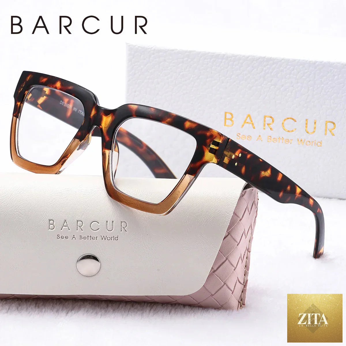 Stevvex pink fashionable square reading glasses for women, lightweight blue light blocking eyewear with white gift box for home or office.