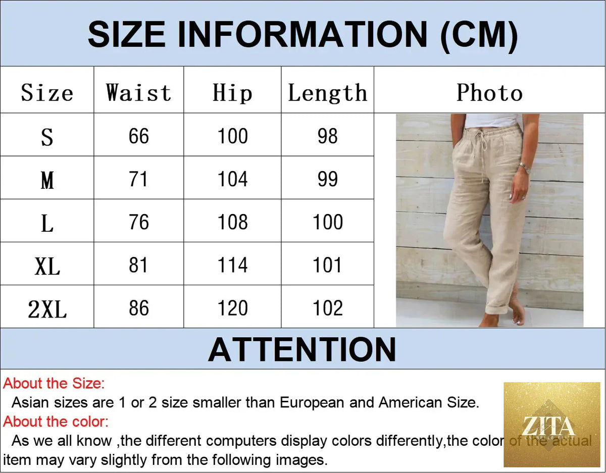 Ladyez women's cotton linen summer pants with high waist, elastic waistband, casual loose fit, solid color, streetwear style