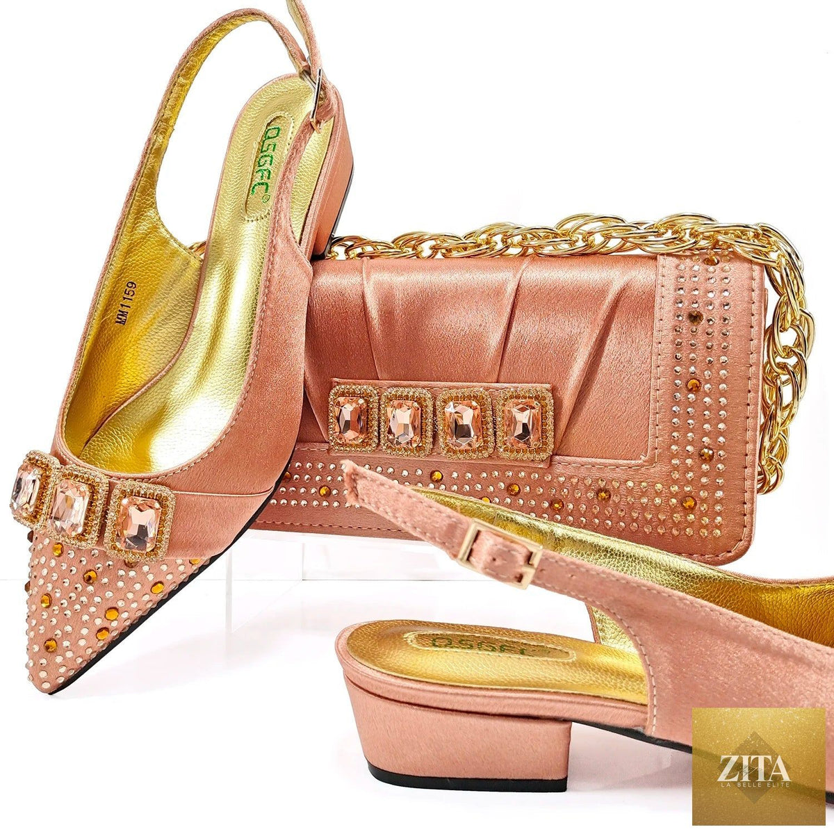 Elegant Italian style ladies shoes with matching bag set from EdleessFashion, luxurious footwear and accessories display.