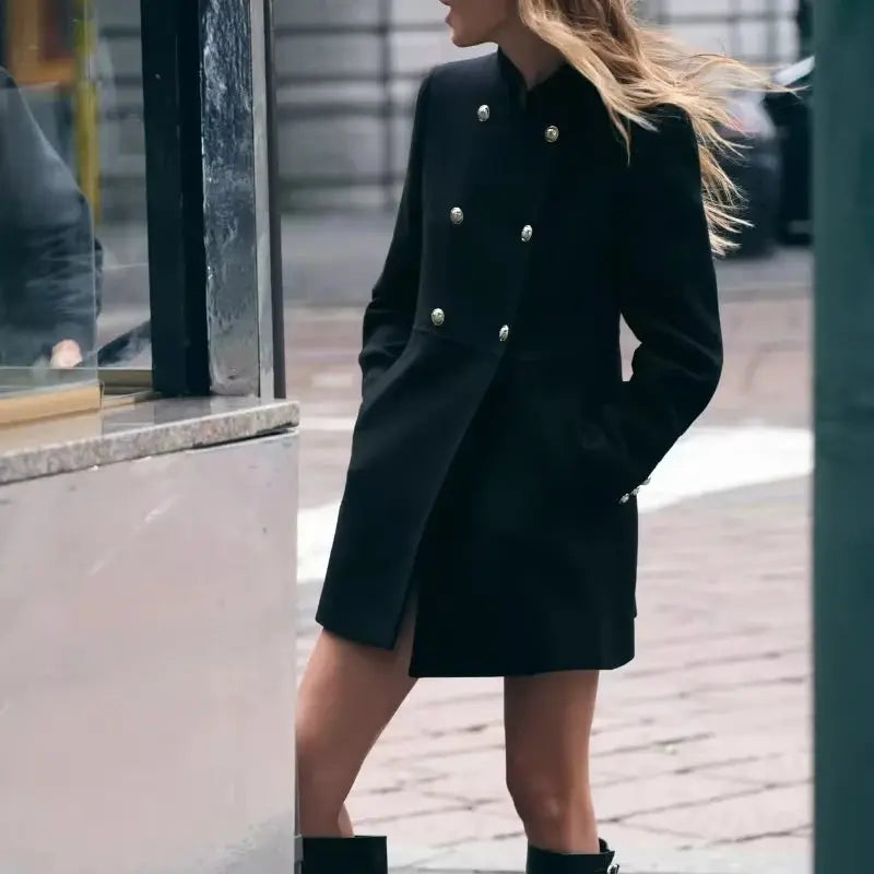 Winter Coat For Women 2024 Solid Lapel Double Breasted Long Cardigan Top Female Pokcet Streetwear Woman New In OuterCoat ZITA LA BELLE ÉLITE