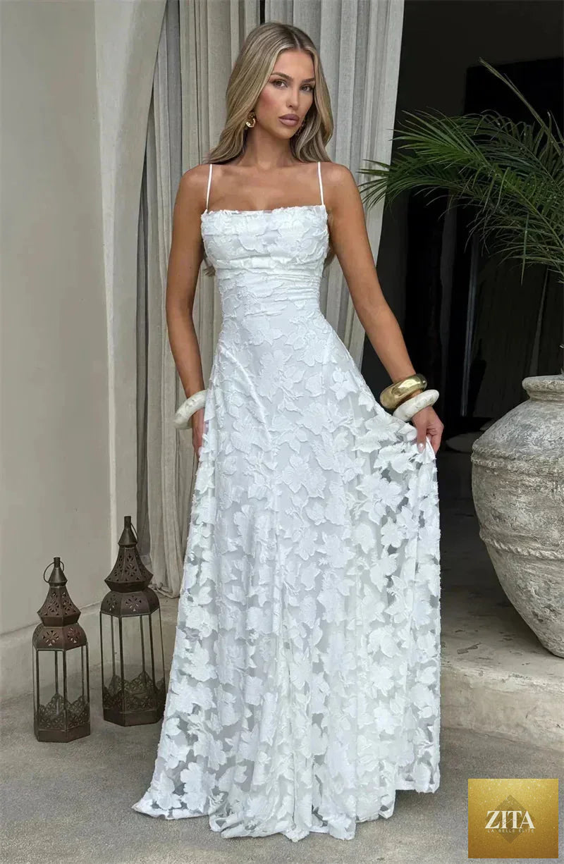 Femstylo women's backless spaghetti strap maxi dress with off-shoulder neckline, lace-up detail, perfect for evening or party wear.