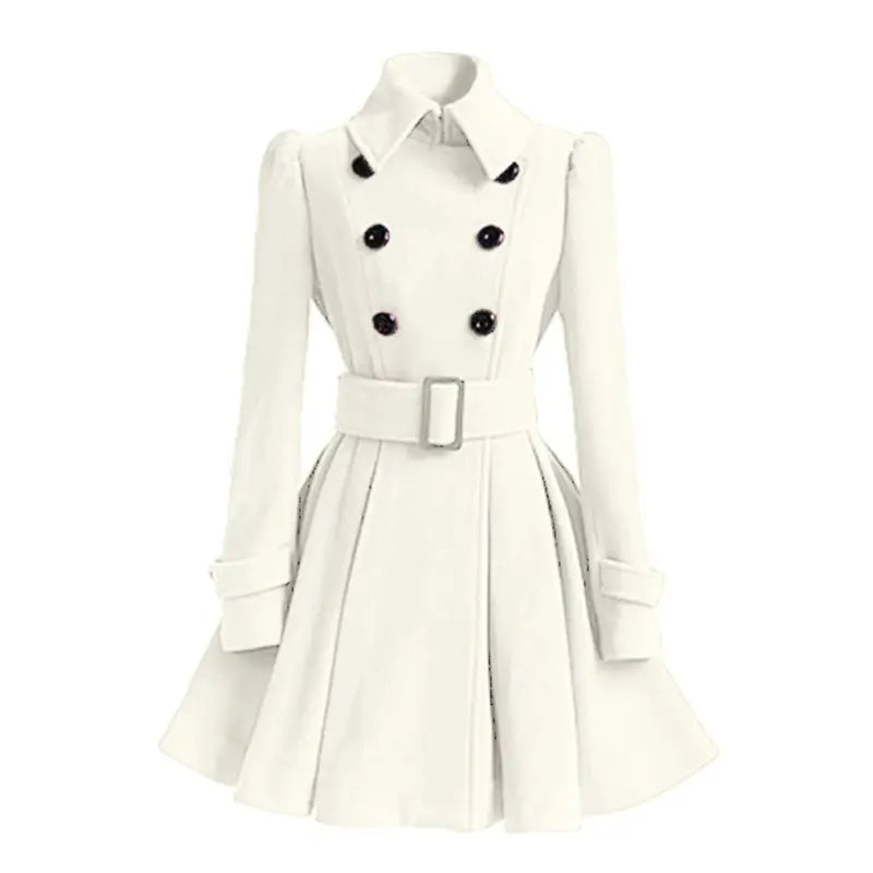 Women Vintage Double Breasted Coats Classic Long Trench With Belt Office Lady Female Autumn Winter Woolen Tops Slim Overcoat ZITA LA BELLE ÉLITE