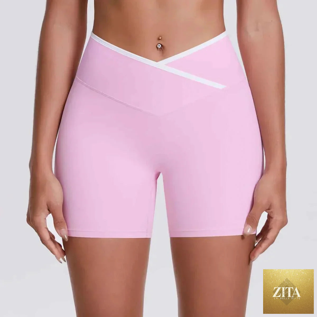 V-shaped waist women's yoga fitness shorts by THRIXINE, featuring a high-rise design and comfortable stretch fabric for active wear.