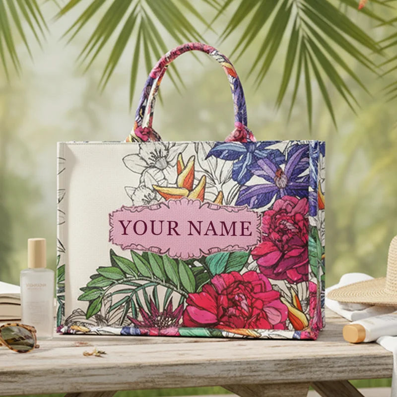 Personalized custom women's tote bag, canvas printed handbag, large capacity beach bag