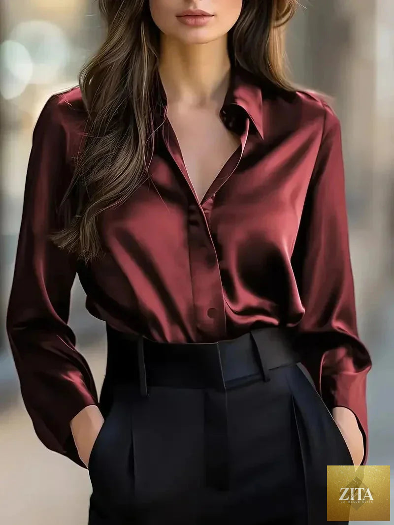 Women’s casual spring-autumn lapel button shirt by Zita La Belle Elite, featuring a classic collar and button-front design.