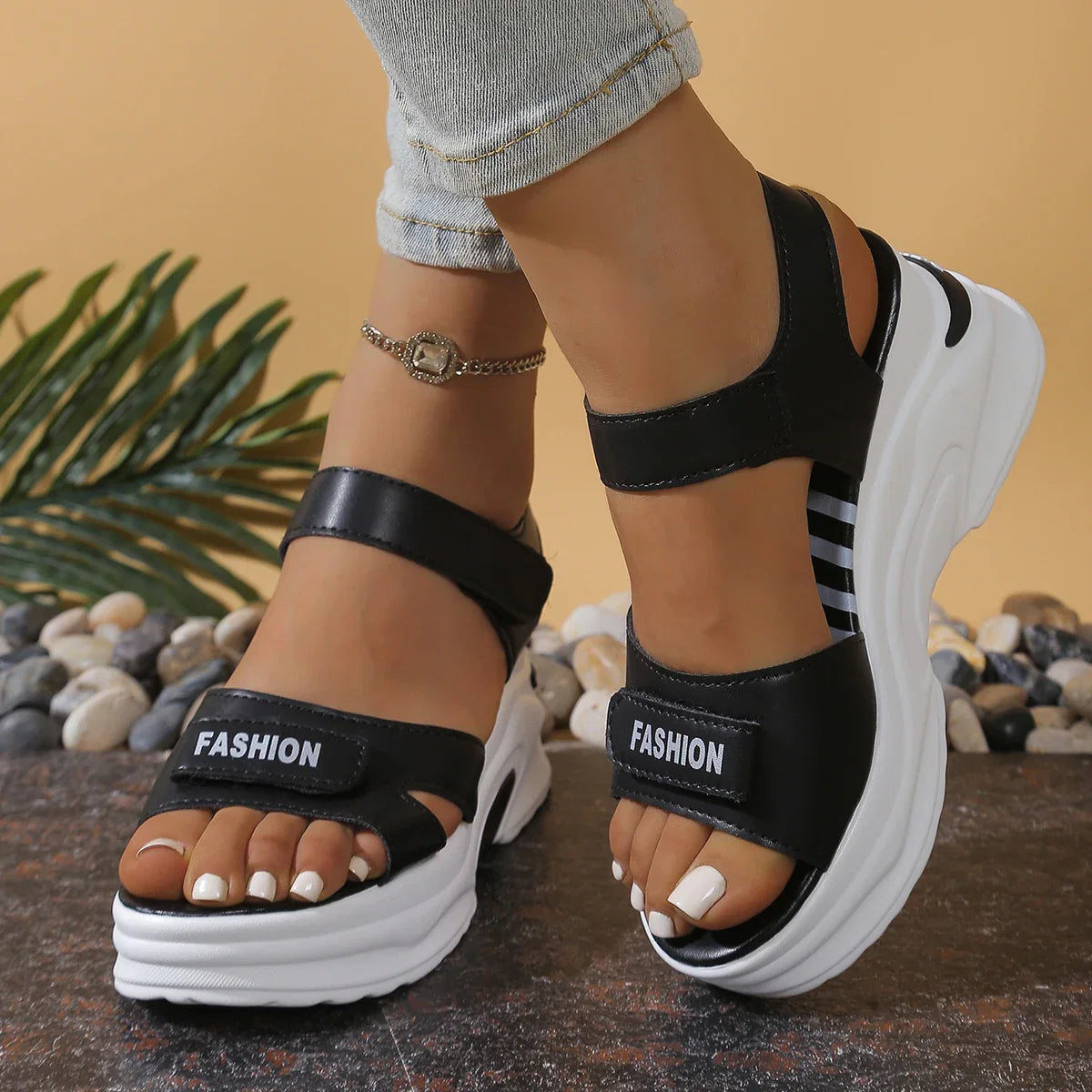 Women's platform wedge sandals by LadyShow.Store featuring summer fashion, comfortable light casual Velcro beach shoes.